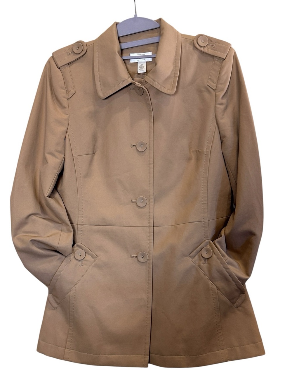LOFT Petites Women's Camel Short Utility Military Style Cotton Blend Trench Coat - Picture 4 of 12